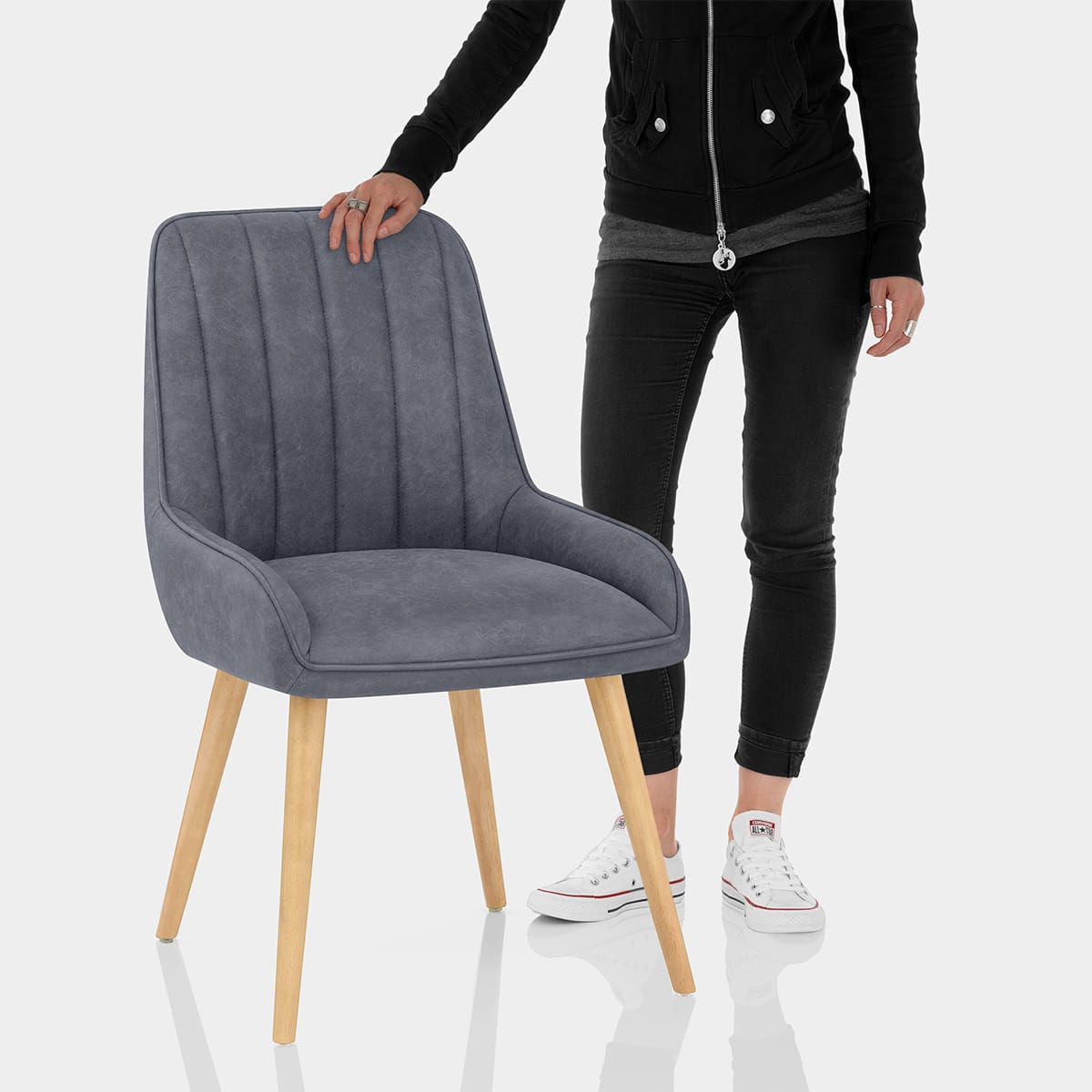 Rosa Oak Dining Chair Blue Features Image