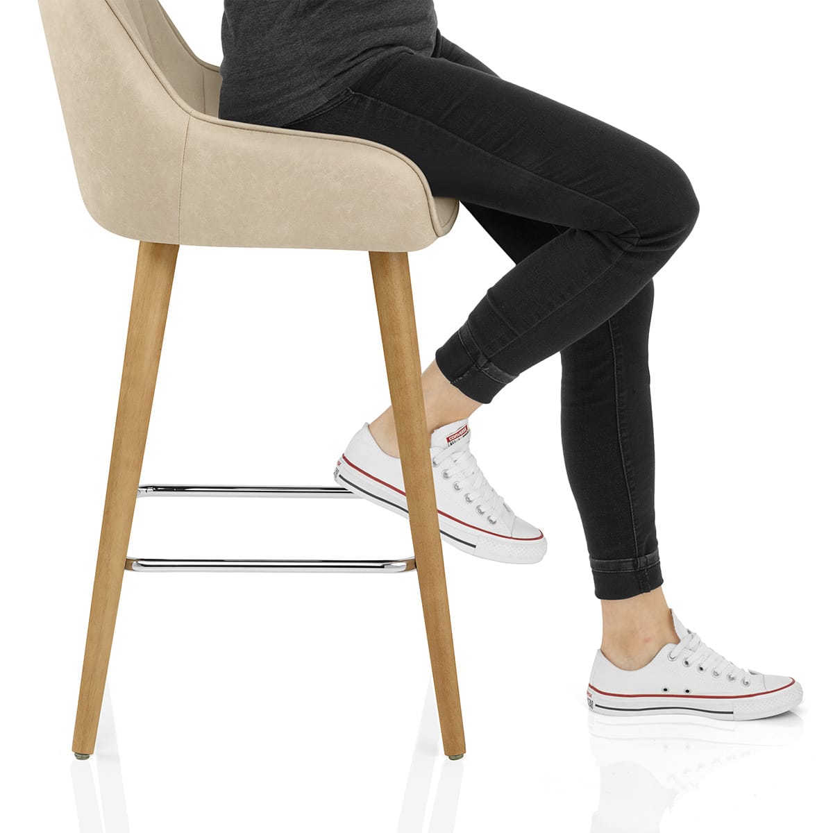 Rosa Oak Bar Stool Beige Frame Image