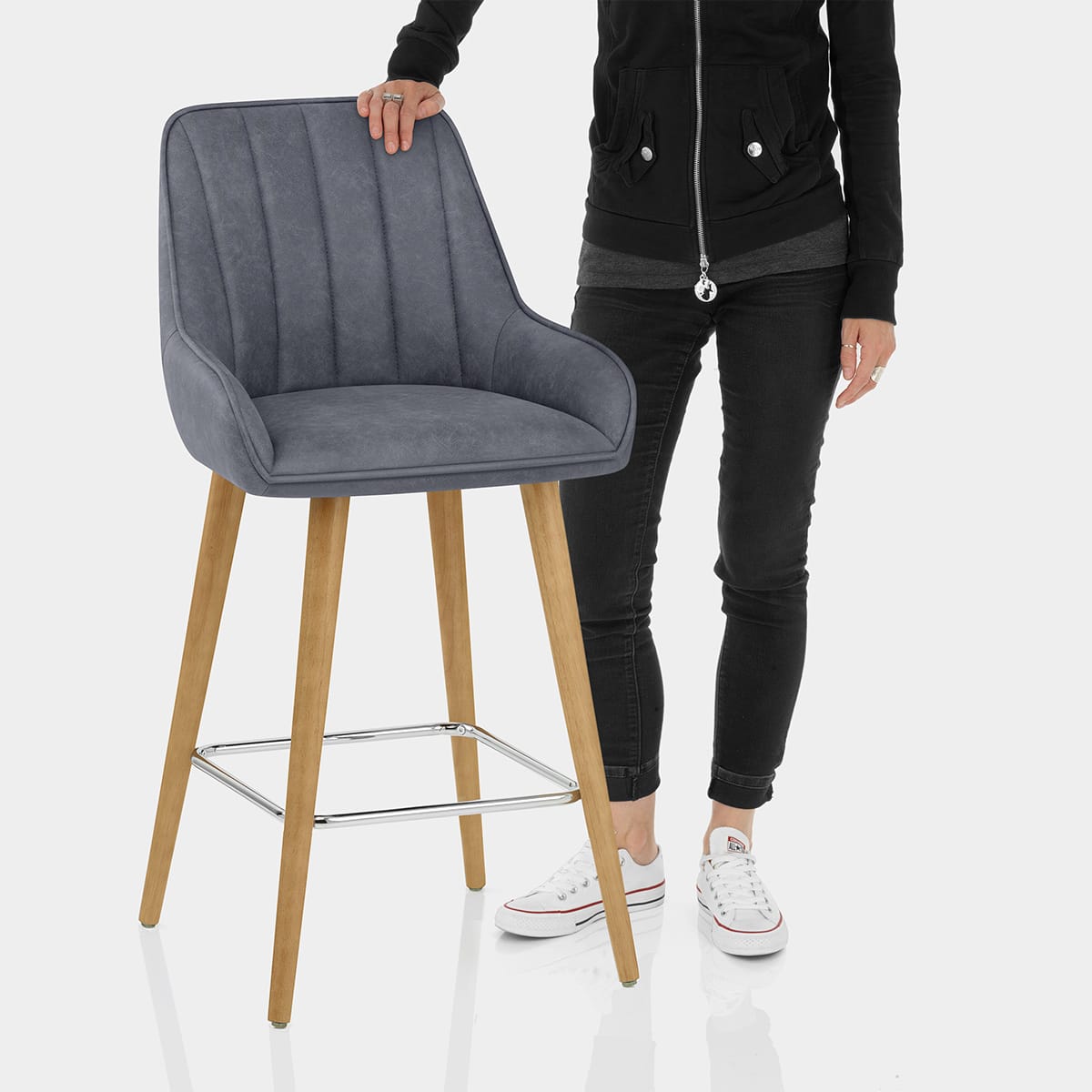 Rosa Oak Bar Stool Blue Features Image