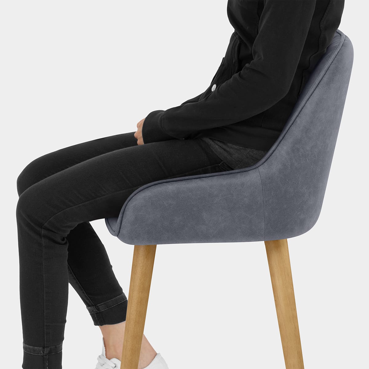 Rosa Oak Bar Stool Blue Seat Image