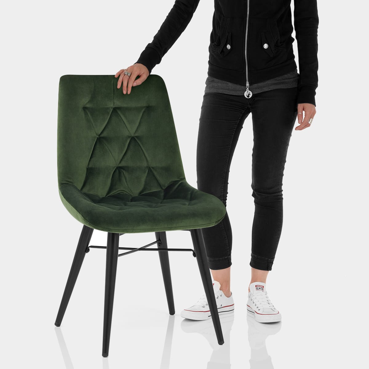 Roxy Dining Chair Green Velvet Features Image