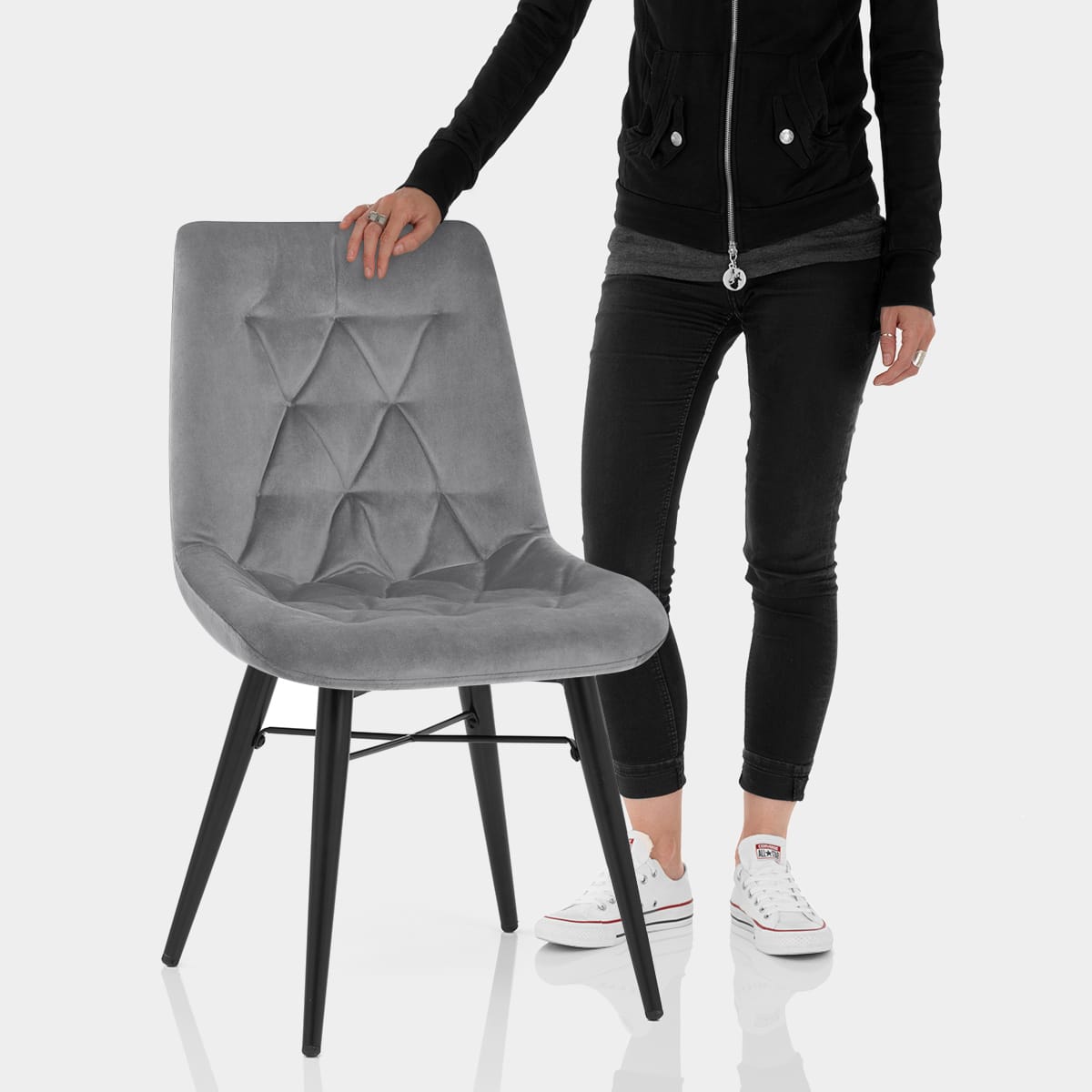 Roxy Dining Chair Grey Velvet Features Image