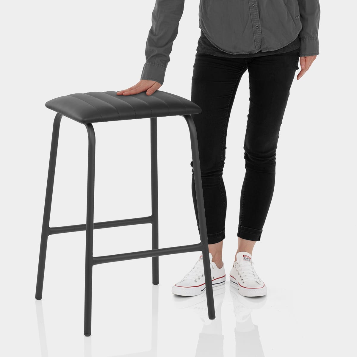 Sasha Real Leather Stool Black Features Image