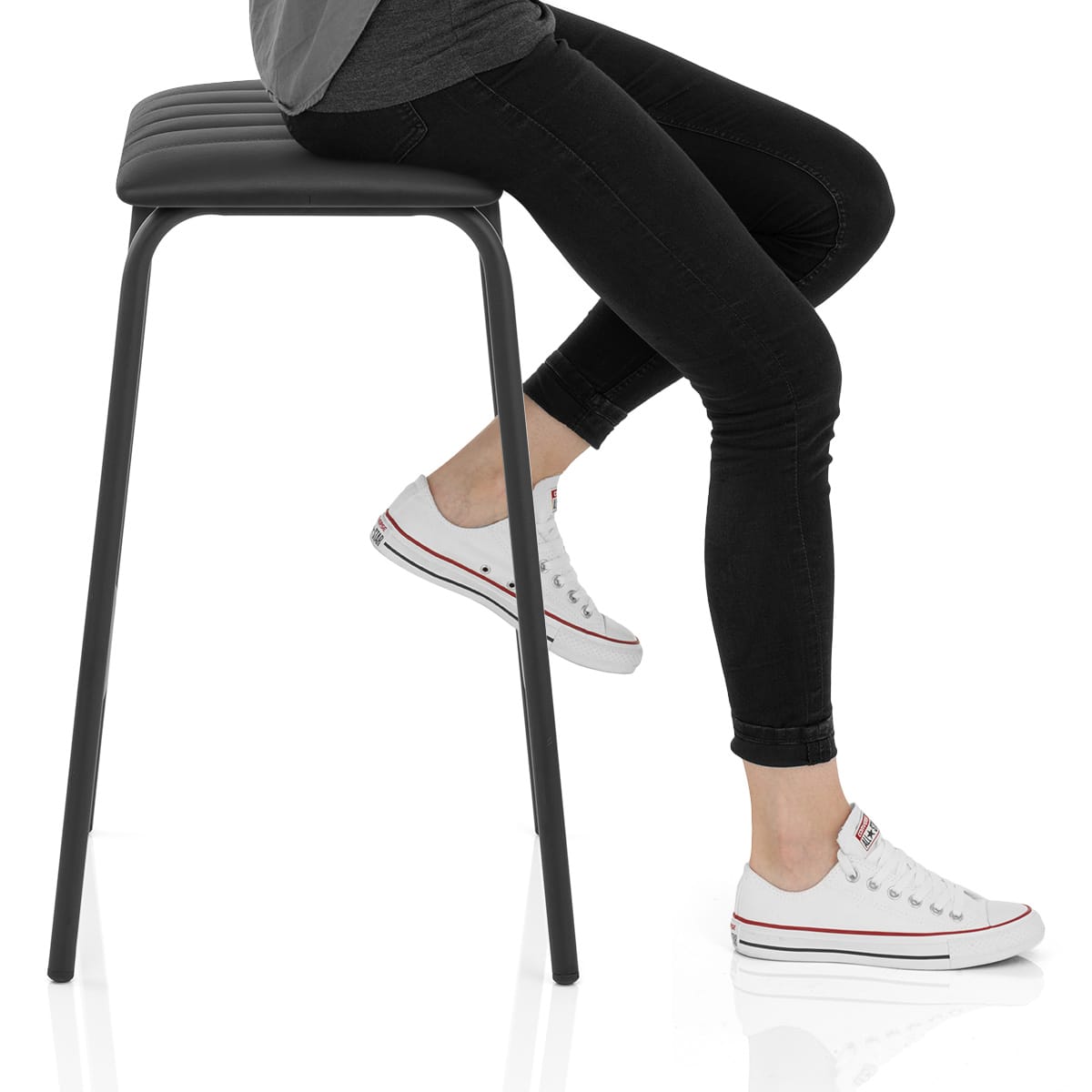 Sasha Real Leather Stool Black Frame Image