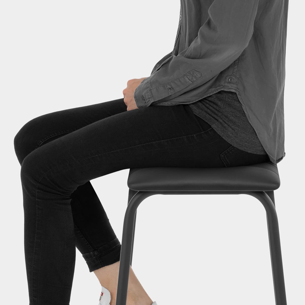 Sasha Real Leather Stool Black Seat Image