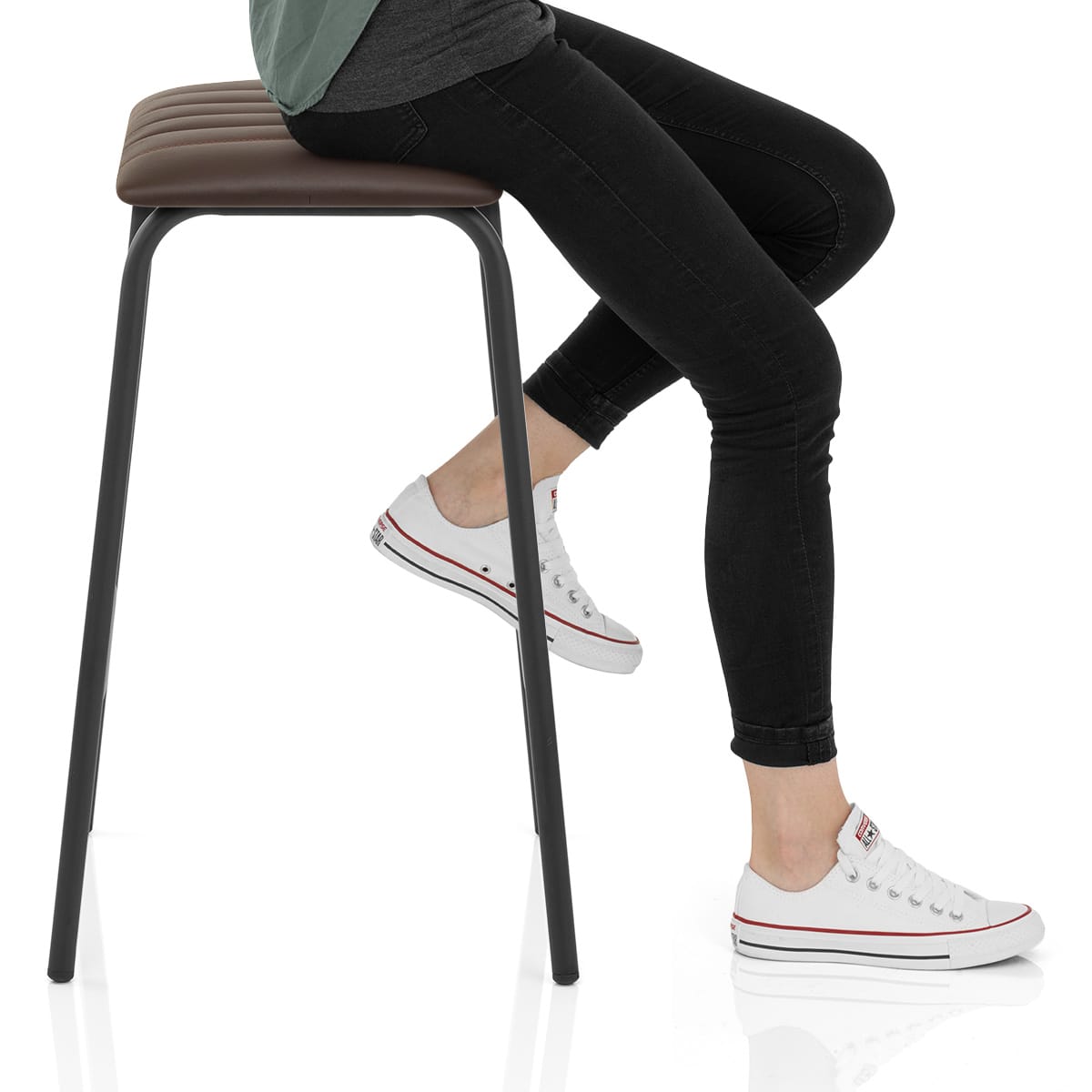 Sasha Real Leather Stool Brown Frame Image