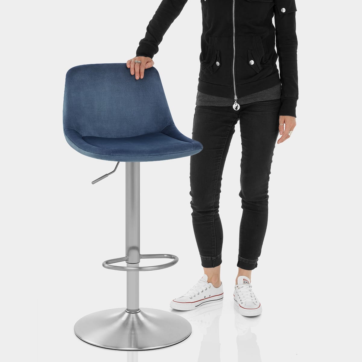 Scoop Brushed Stool Blue Velvet Features Image