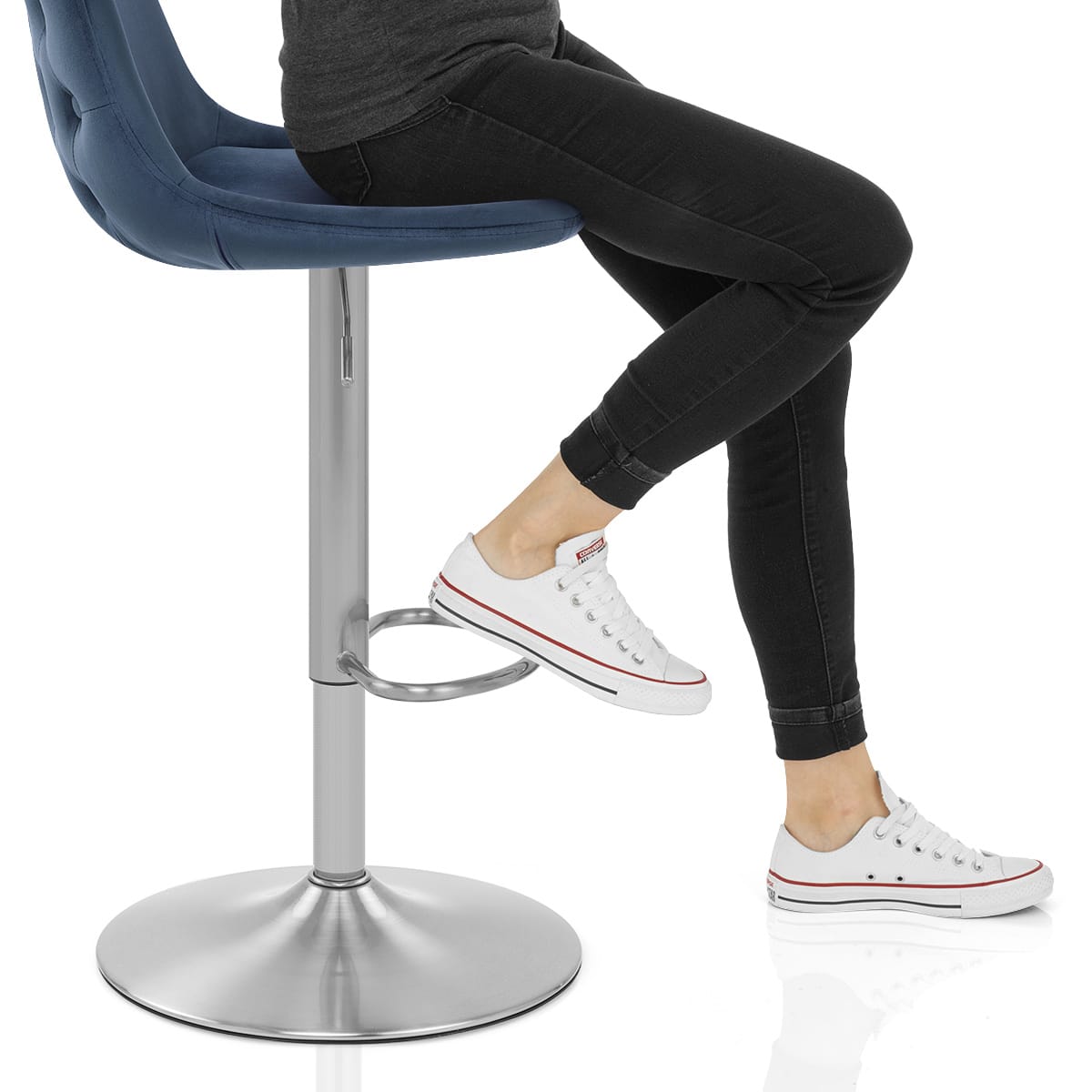 Scoop Brushed Stool Blue Velvet Frame Image