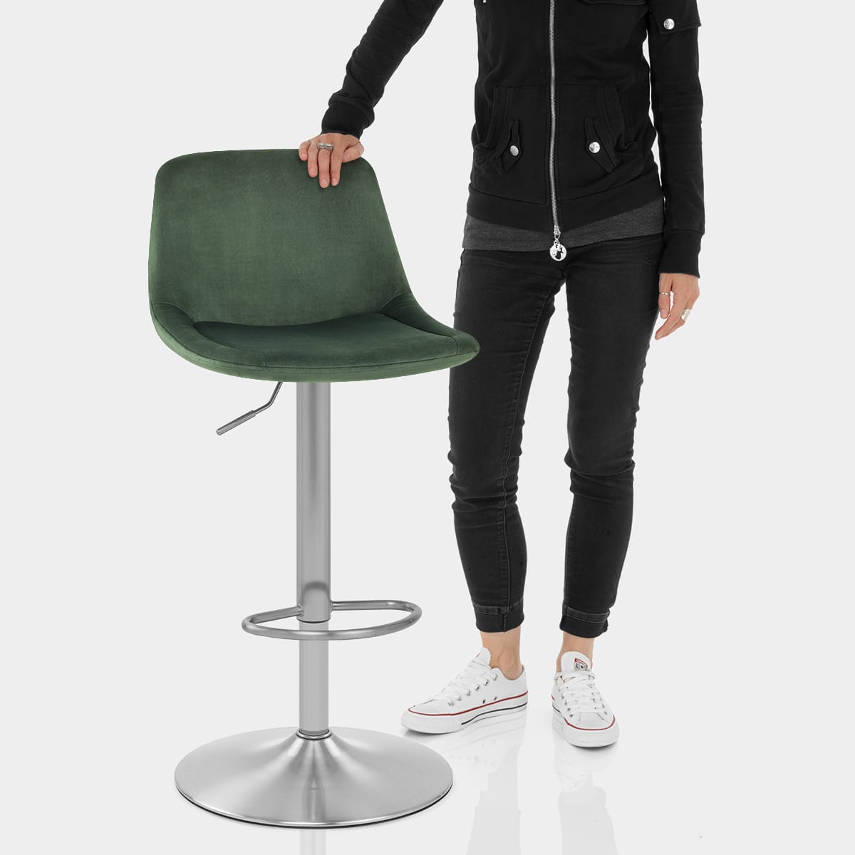 Scoop Brushed Stool Green Velvet Features Image