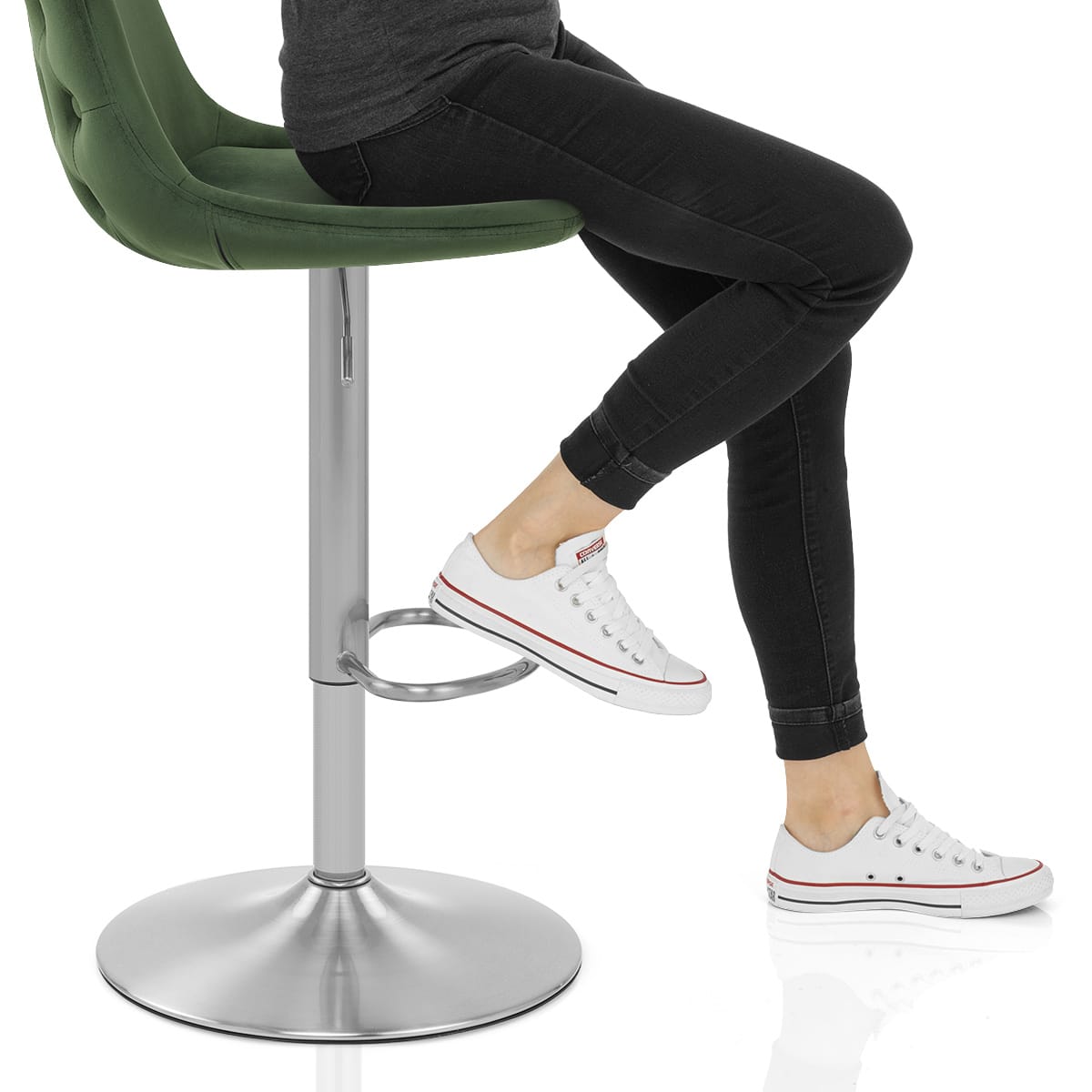 Scoop Brushed Stool Green Velvet Frame Image