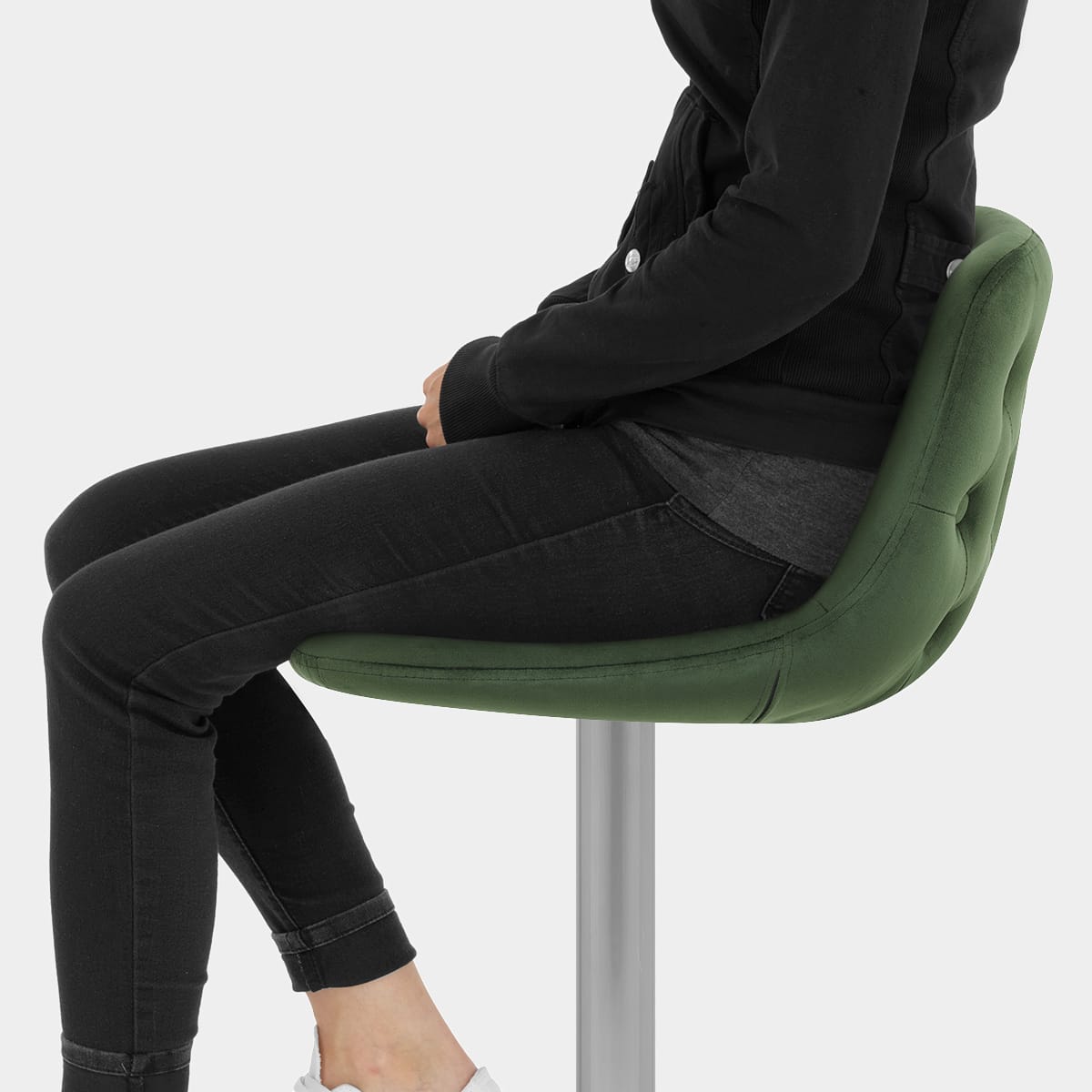 Scoop Brushed Stool Green Velvet Seat Image