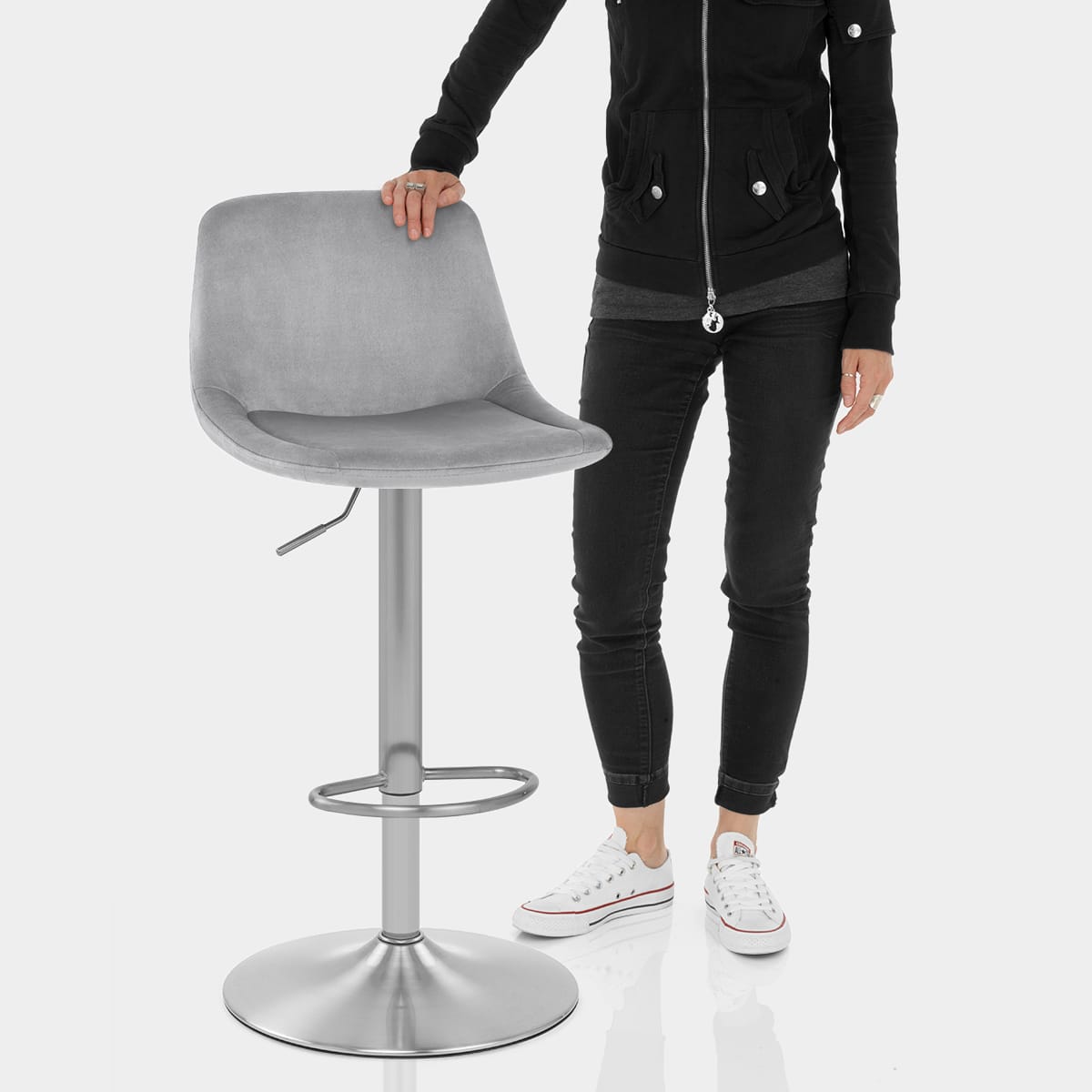 Scoop Brushed Stool Grey Velvet Features Image