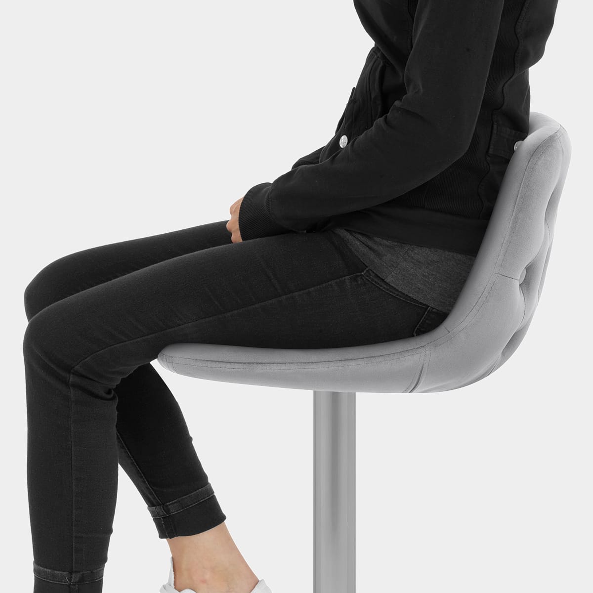 Scoop Brushed Stool Grey Velvet Seat Image