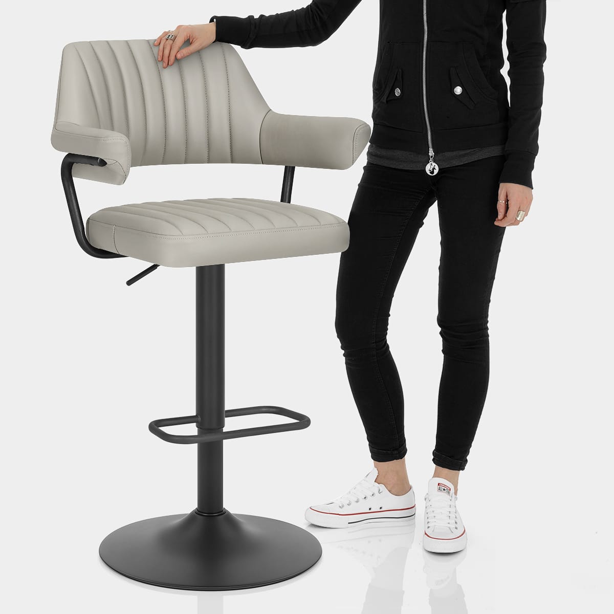 Scout Real Leather Stool Light Grey Features Image