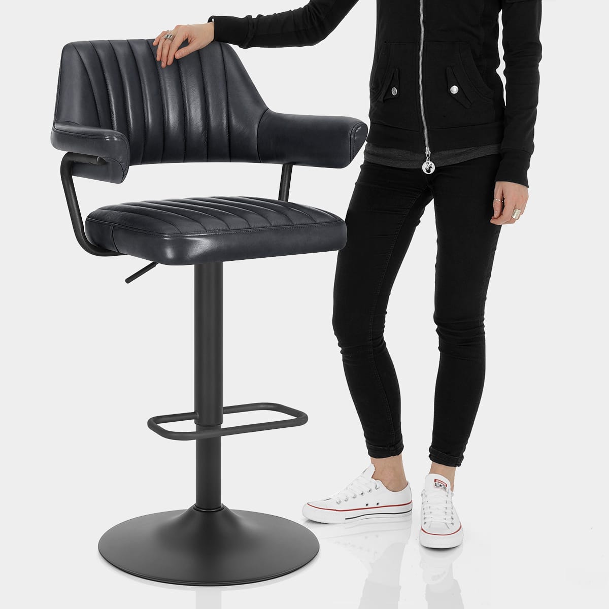 Scout Real Leather Stool Slate Features Image