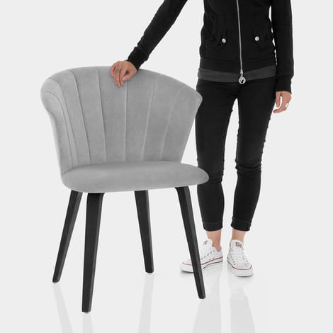 Scroll Dining Chair Grey Velvet Features Image