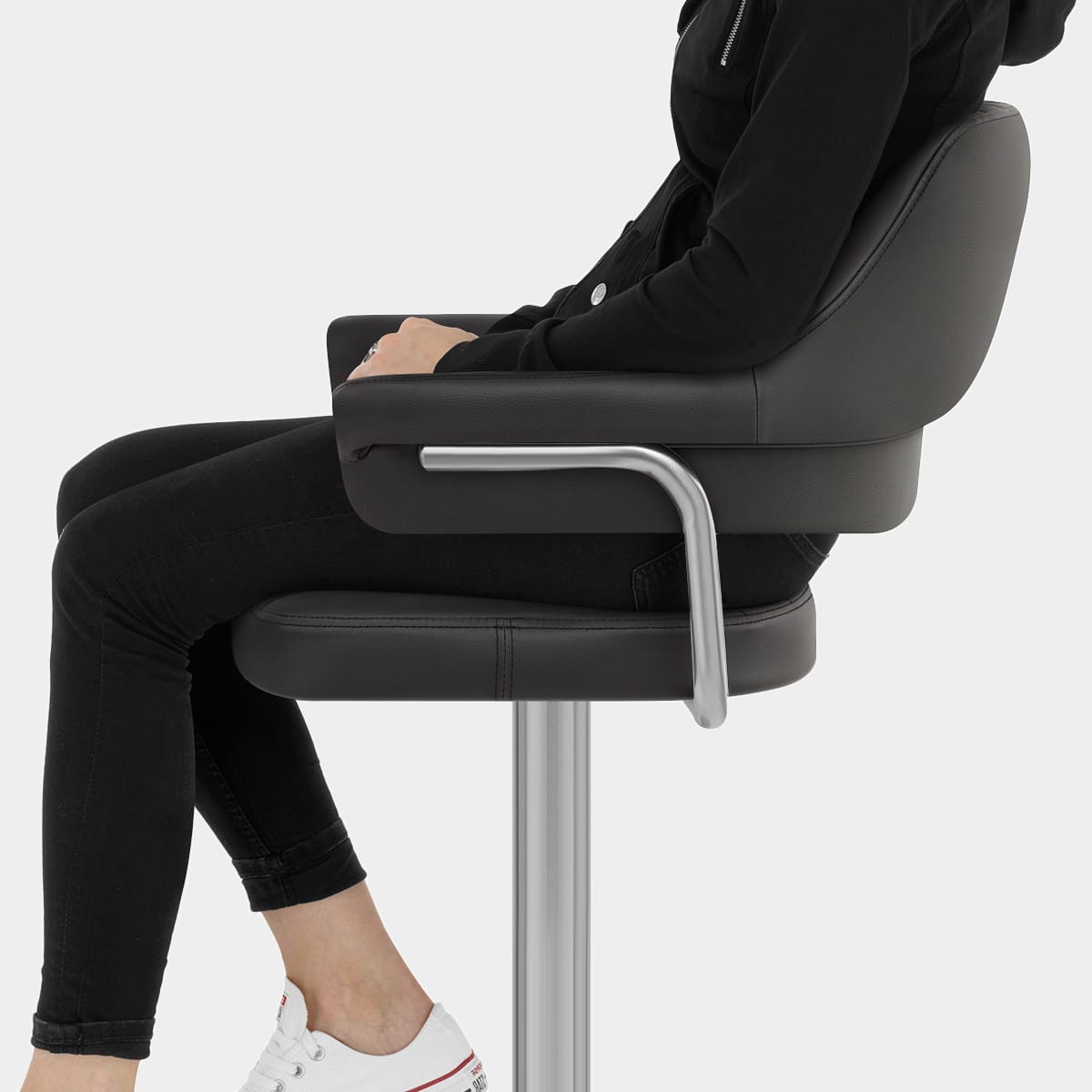 Skyline Brushed Bar Stool Black Seat Image