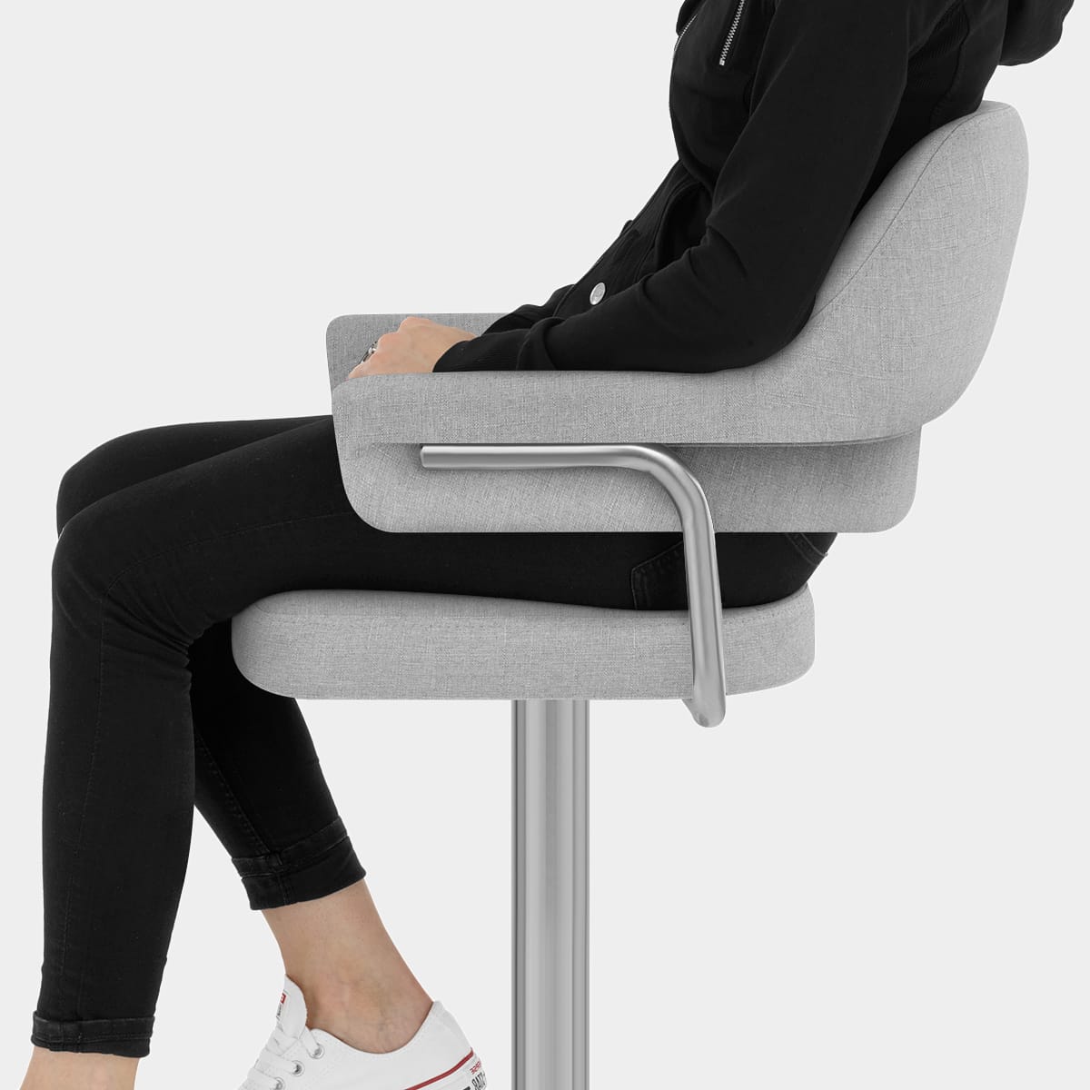 Skyline Brushed Stool Grey Fabric Seat Image