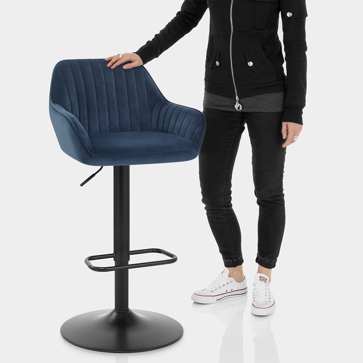 Sol Bar Stool Blue Velvet Features Image