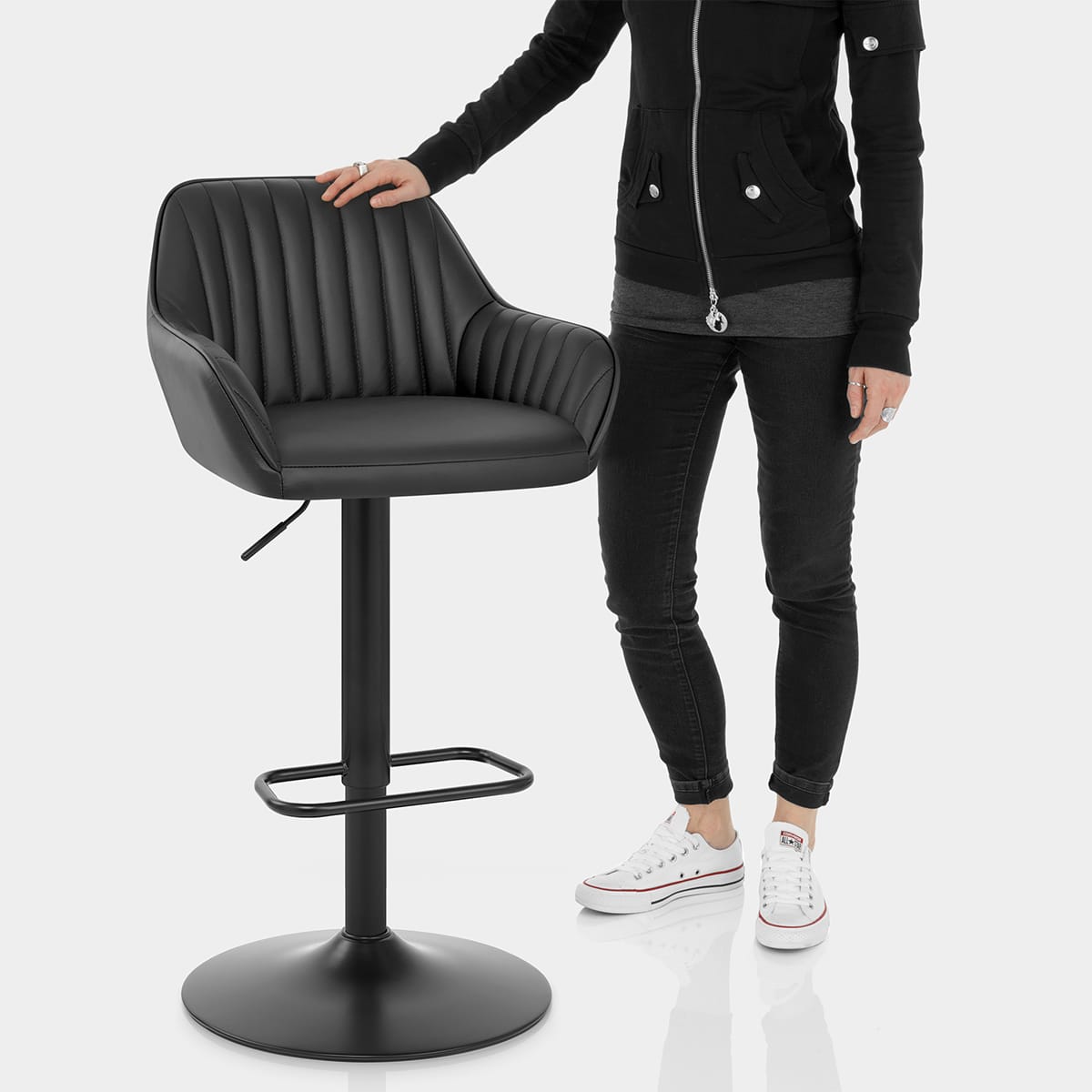 Sol Real Leather Bar Stool Black Features Image