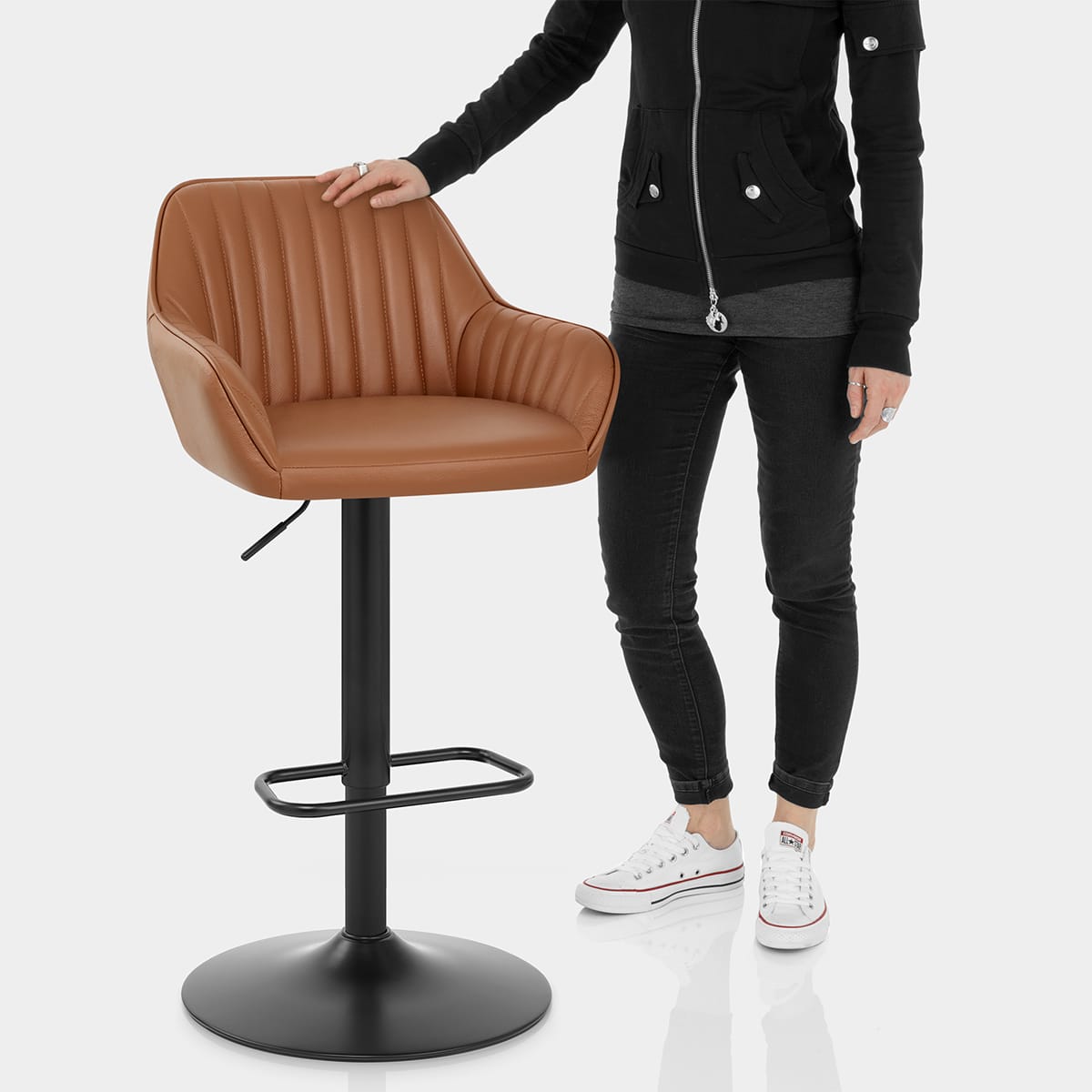 Sol Real Leather Bar Stool Brown Features Image