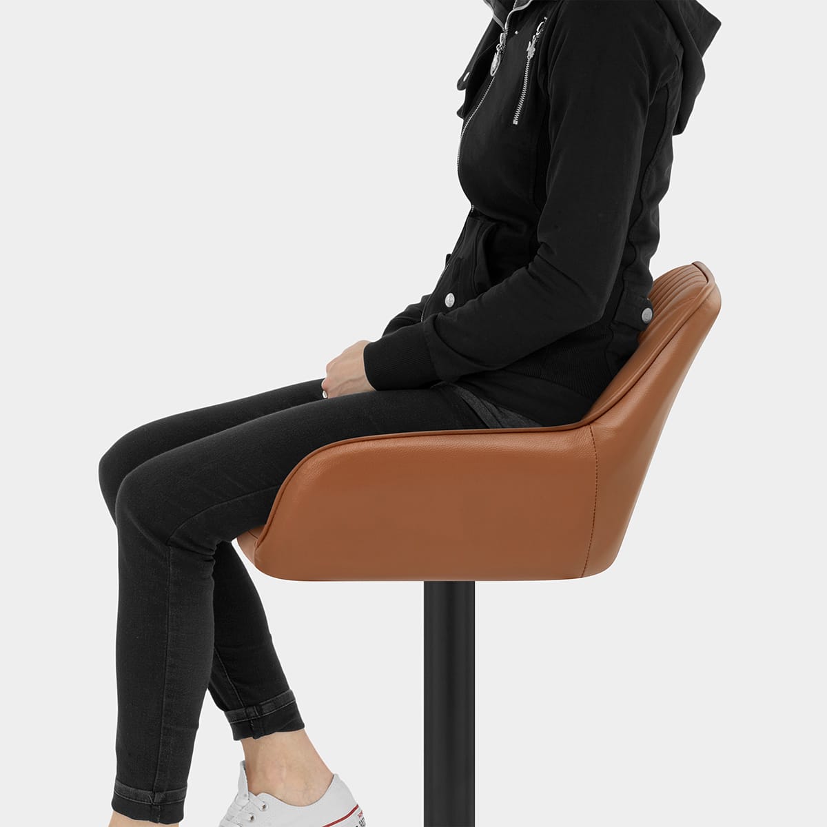 Sol Real Leather Bar Stool Brown Seat Image