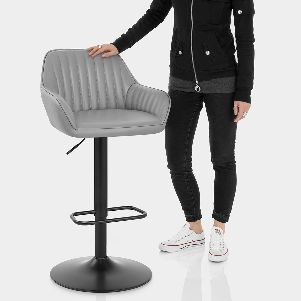 Sol Real Leather Bar Stool Grey Features Image