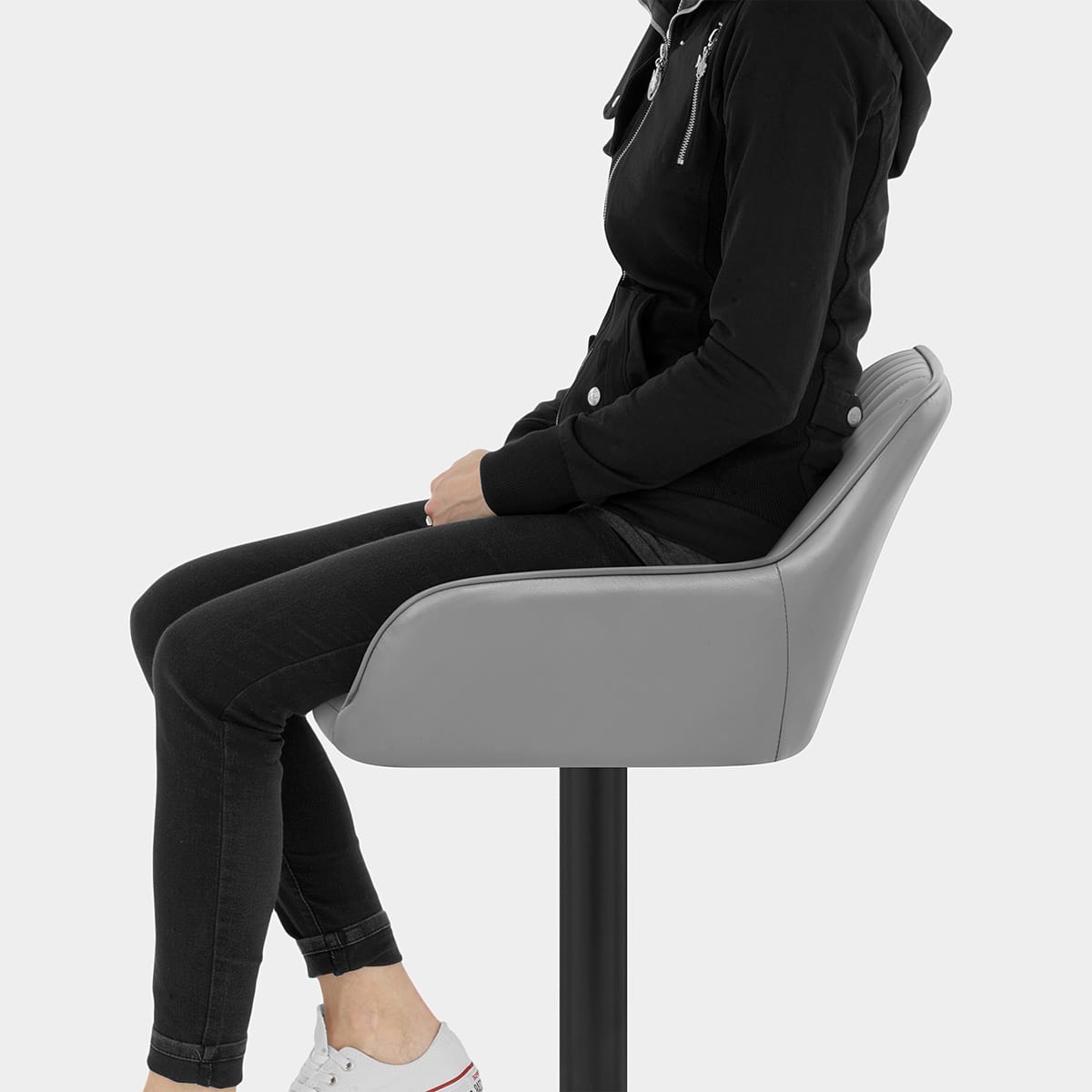 Sol Real Leather Bar Stool Grey Seat Image