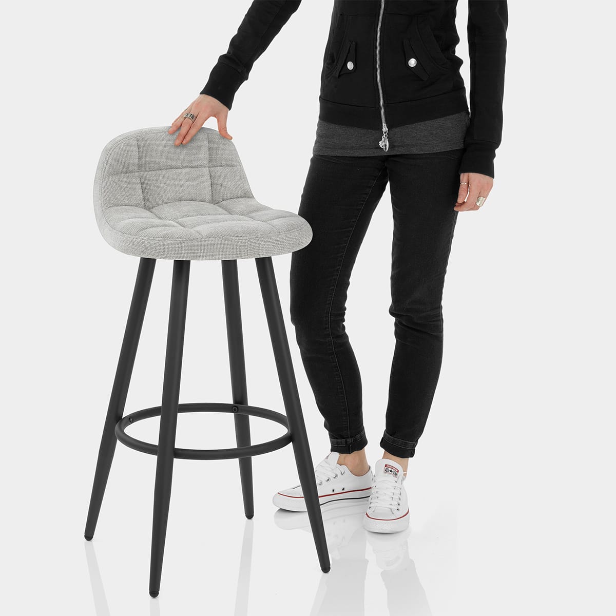 Solo Bar Stool Light Grey Fabric Features Image