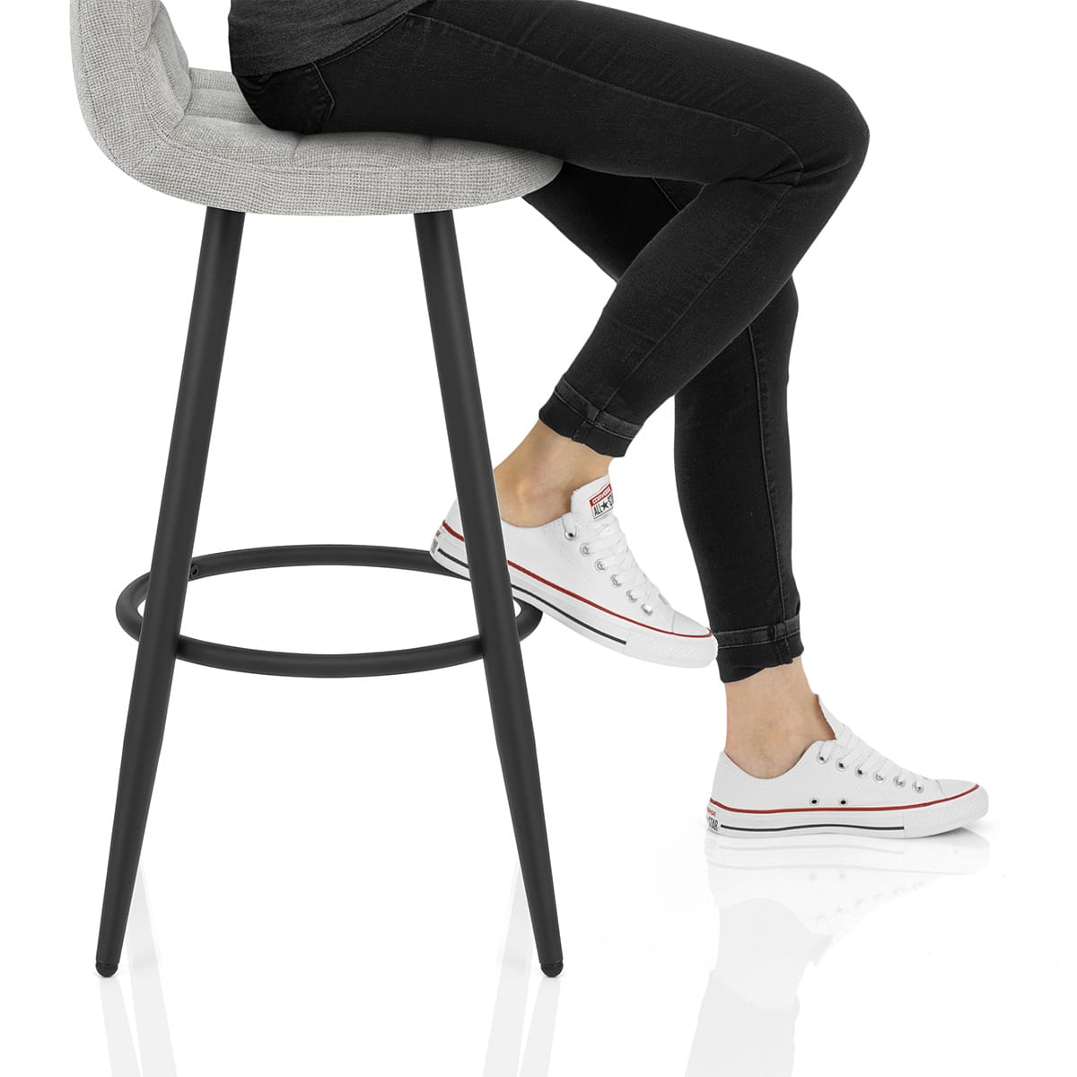 Solo Bar Stool Light Grey Fabric Frame Image