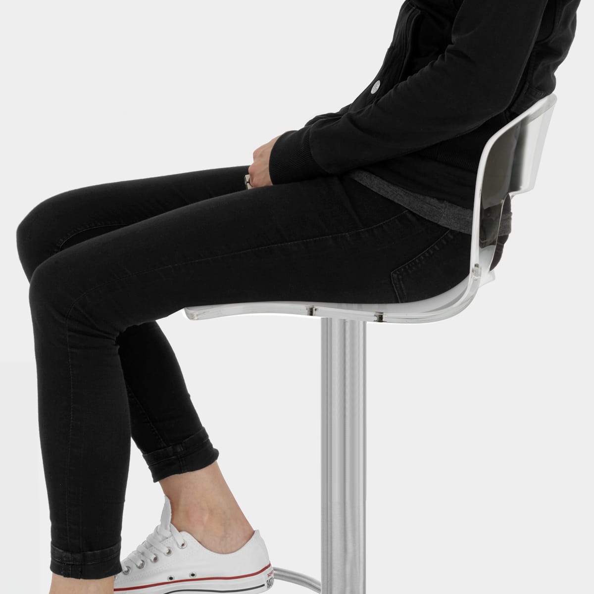 Stardust Brushed Steel Stool Clear Seat Image