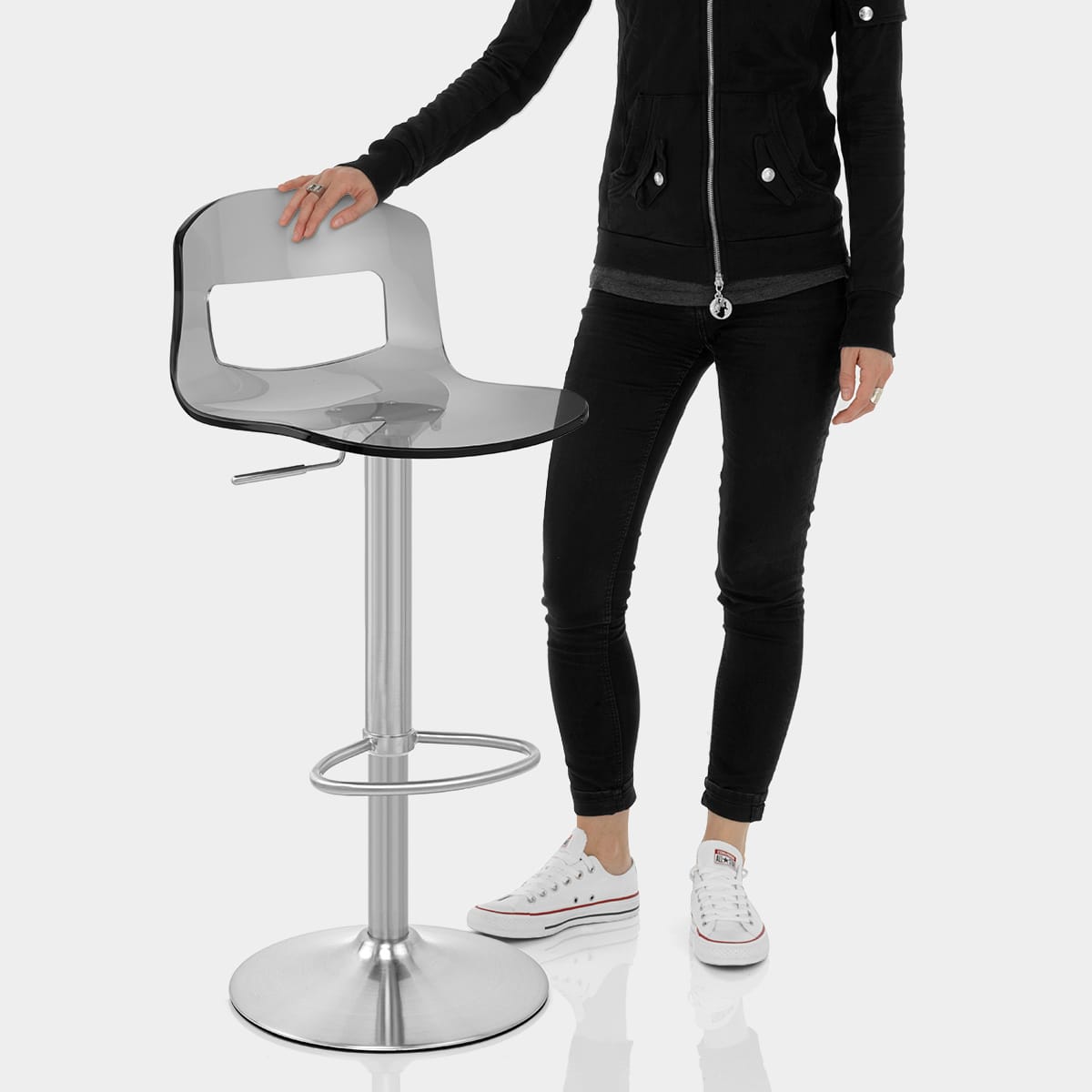 Stardust Brushed Steel Stool Smoked Features Image