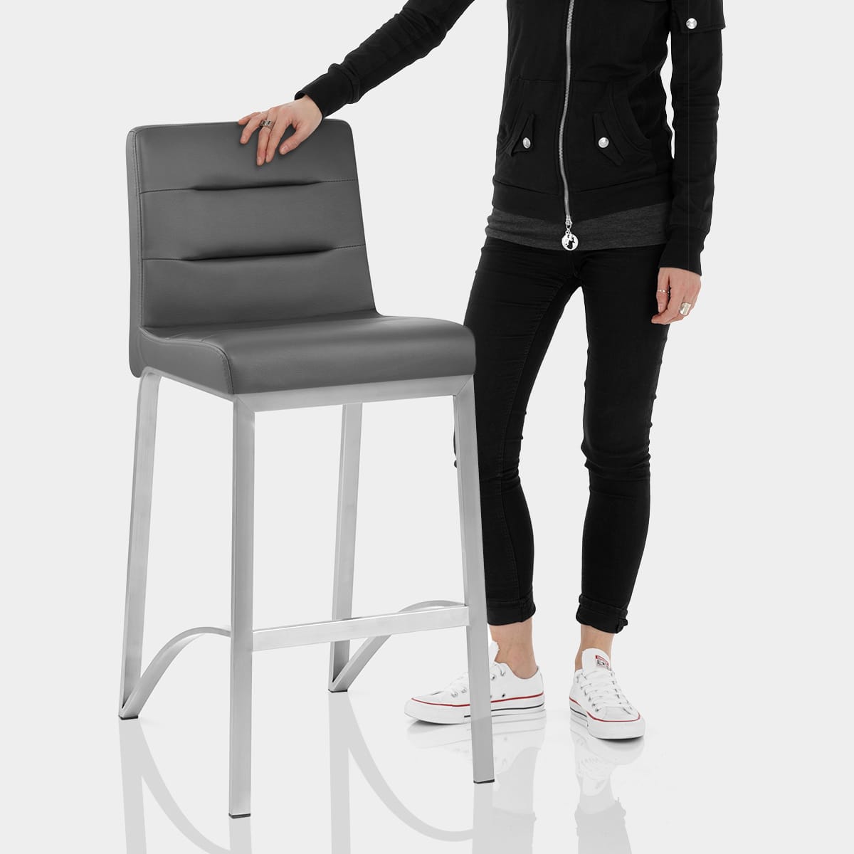 Stella Brushed Steel Stool Grey Features Image