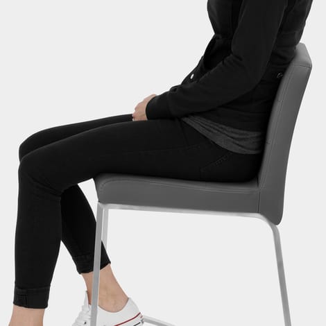 Stella Brushed Steel Stool Grey Seat Image