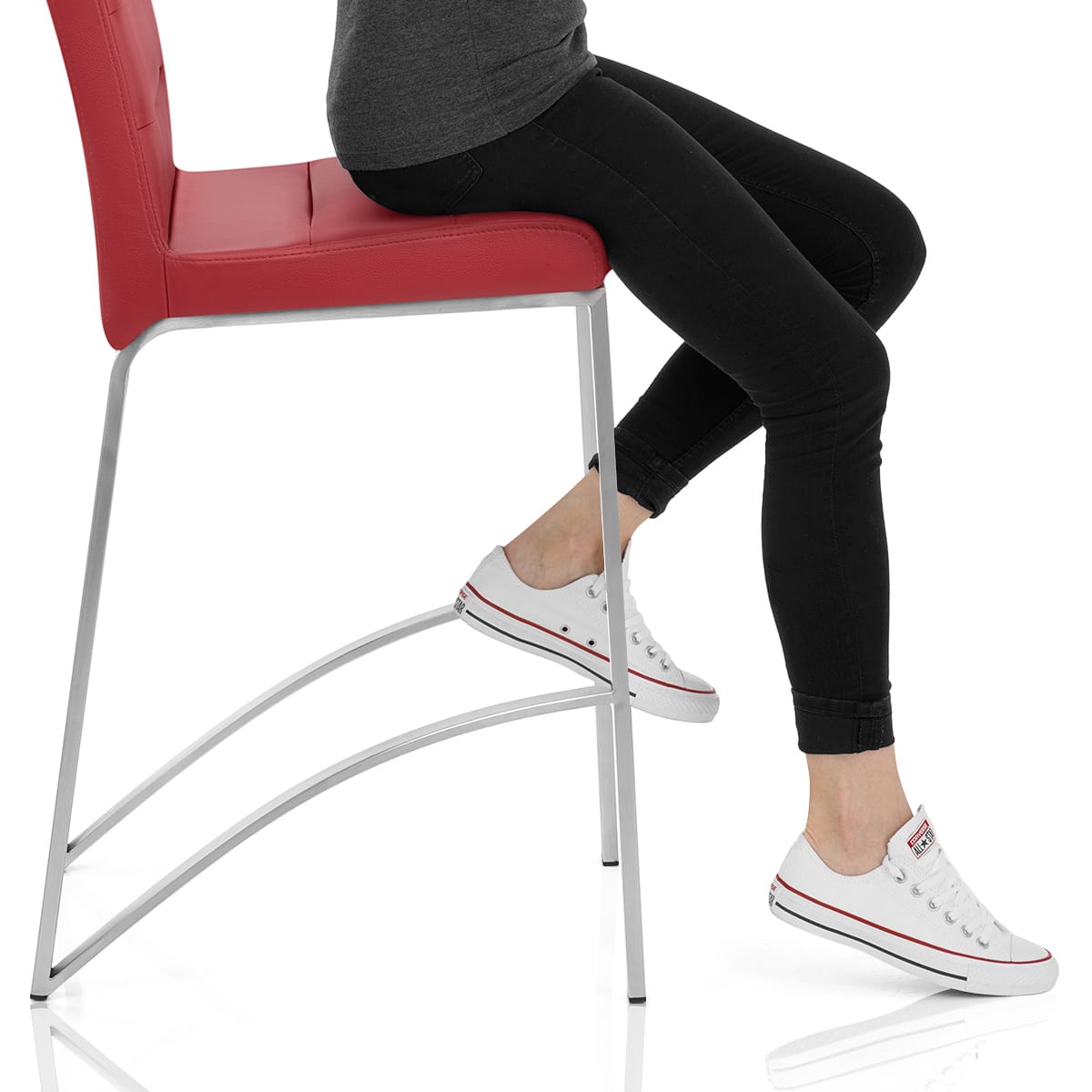 Stella Brushed Steel Stool Red Frame Image