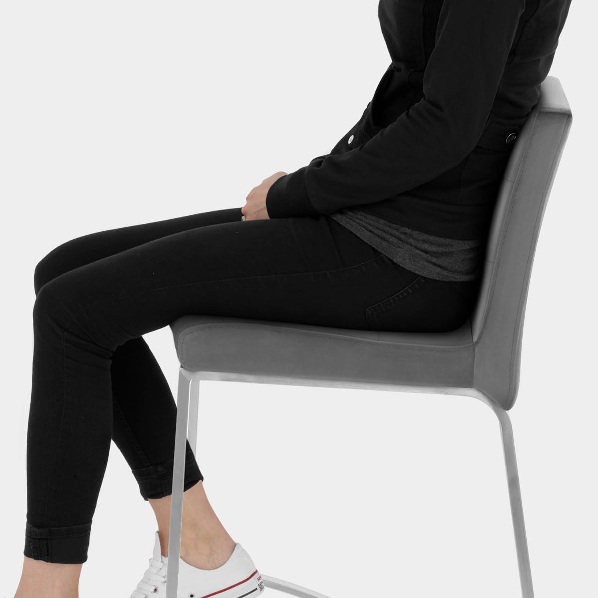 Stella Brushed Stool Charcoal Velvet Seat Image