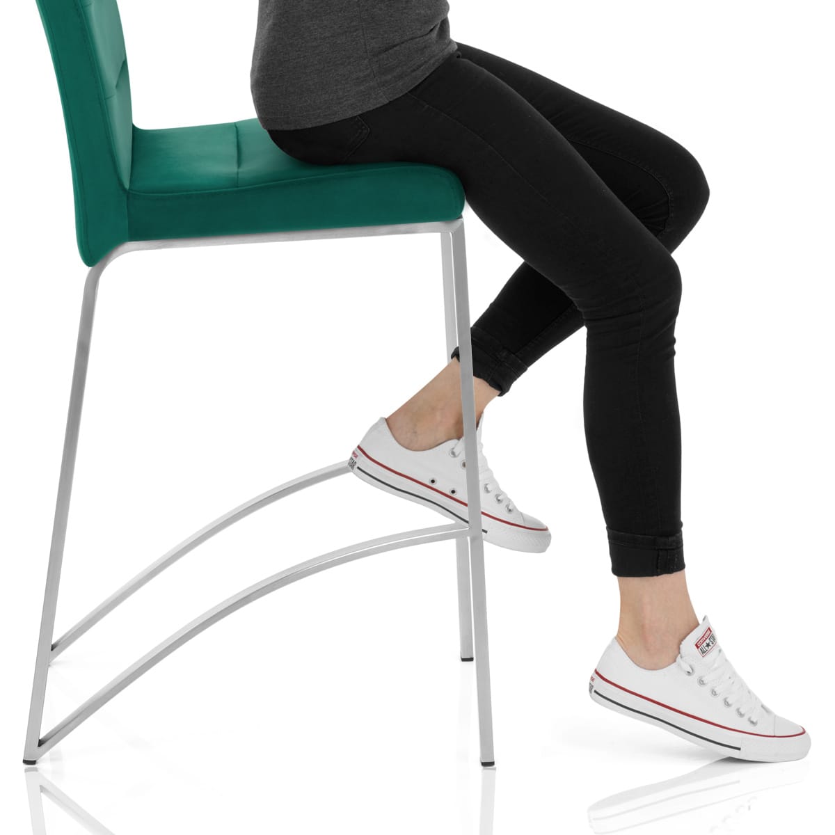 Stella Brushed Stool Green Velvet Frame Image