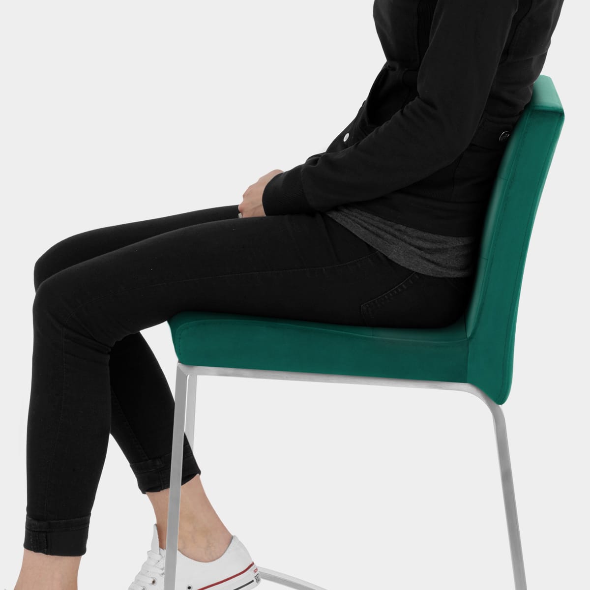 Stella Brushed Stool Green Velvet Seat Image