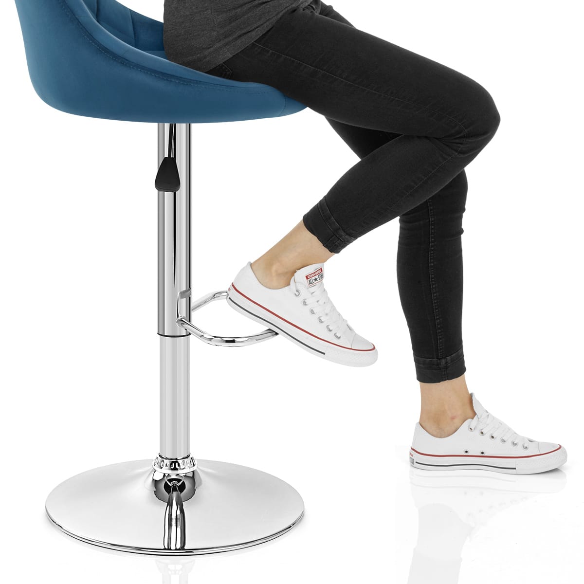 Stitch Bar Stool Blue Velvet Frame Image