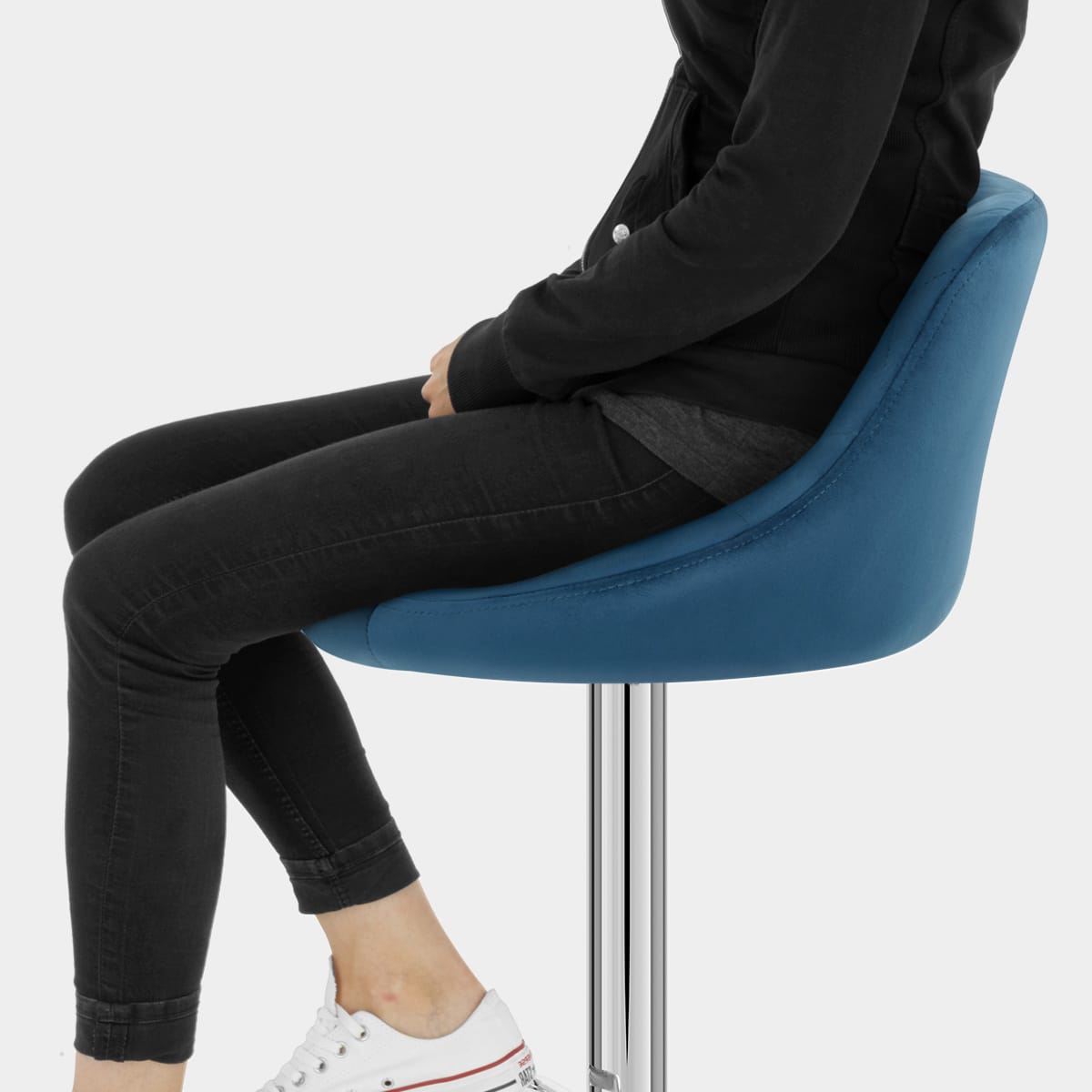 Stitch Bar Stool Blue Velvet Seat Image