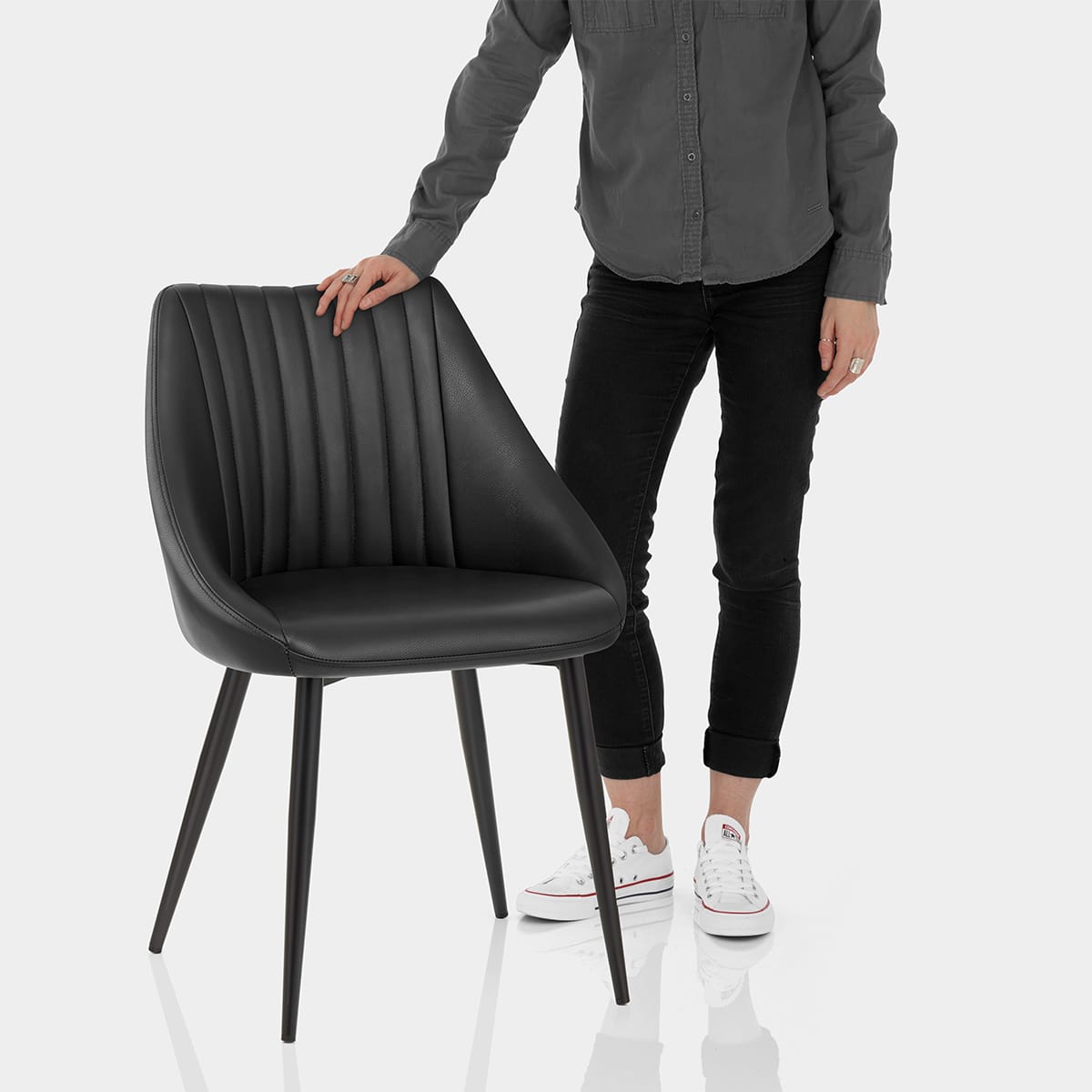 Strata Dining Chair Black Real Leather Features Image