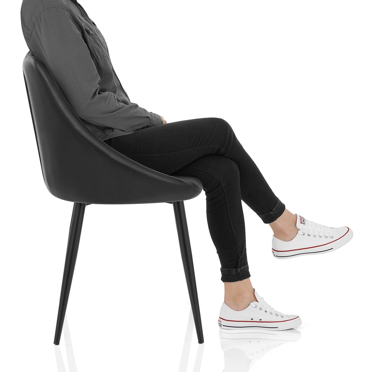 Strata Dining Chair Black Real Leather Frame Image