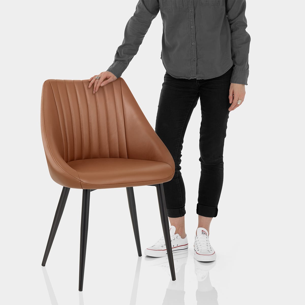 Strata Dining Chair Brown Real Leather Features Image