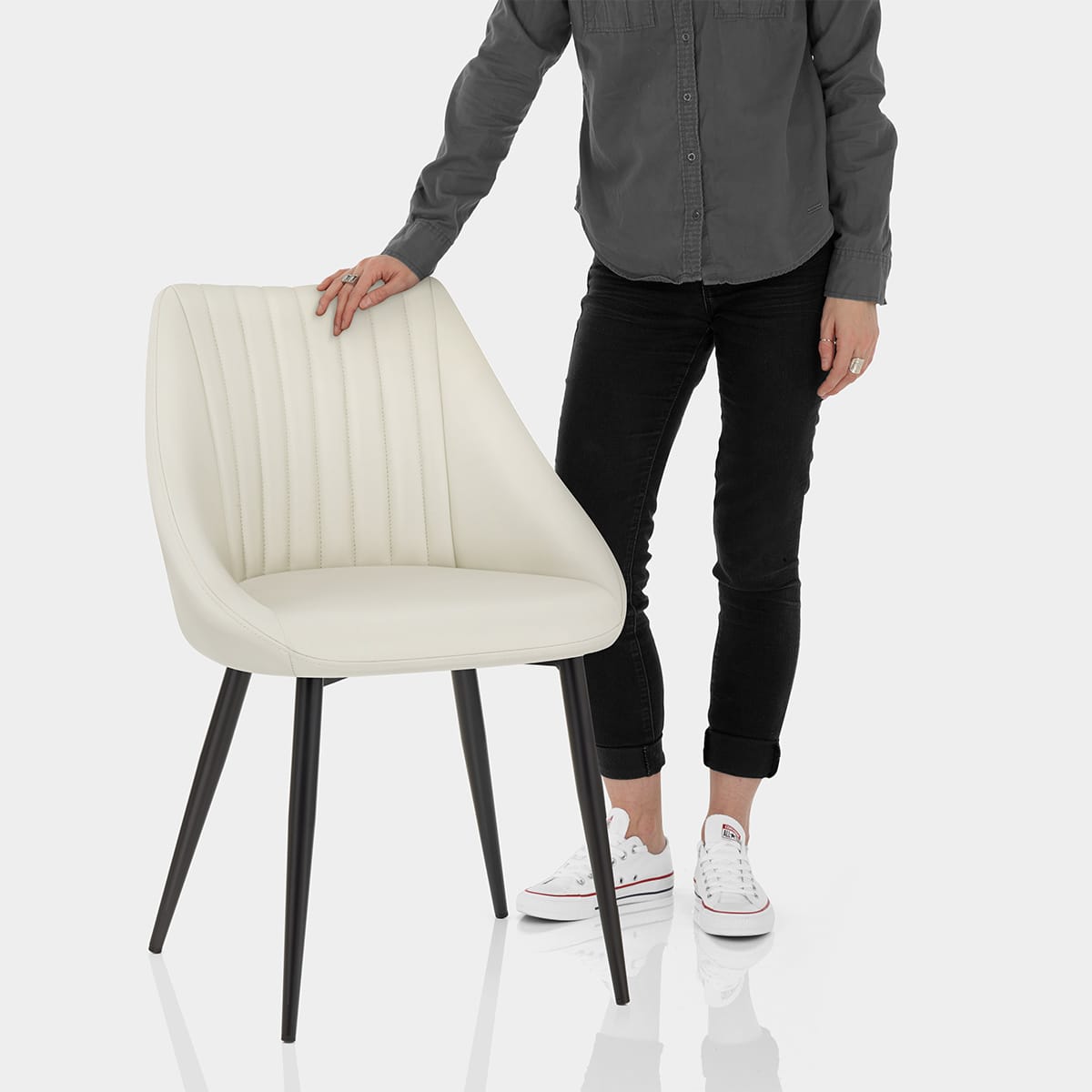 Strata Dining Chair Cream Real Leather Features Image