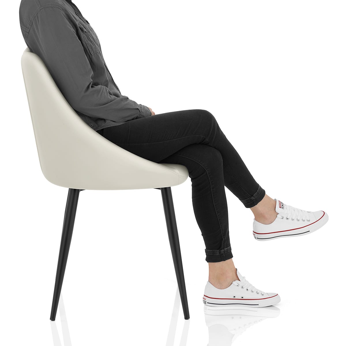 Strata Dining Chair Cream Real Leather Frame Image