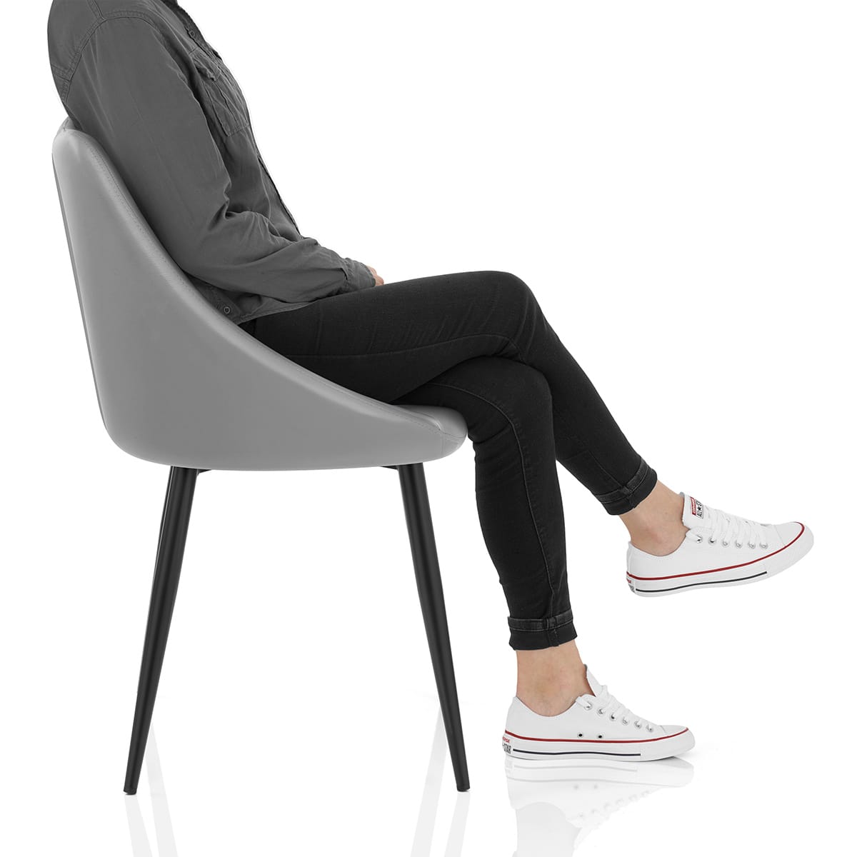 Strata Dining Chair Grey Real Leather Frame Image