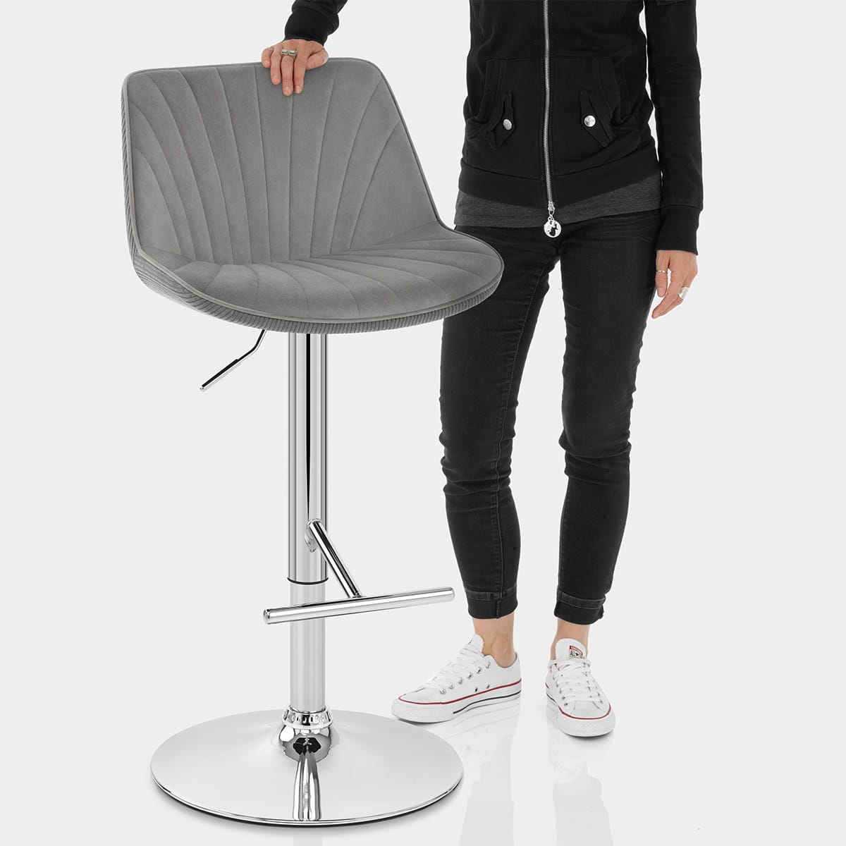 Summer Bar Stool Grey Velvet Features Image