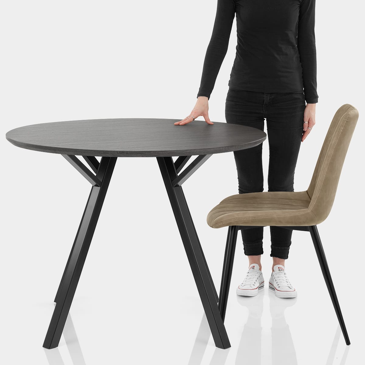 Sussex Dining Set Grey Wood & Brown Features Image