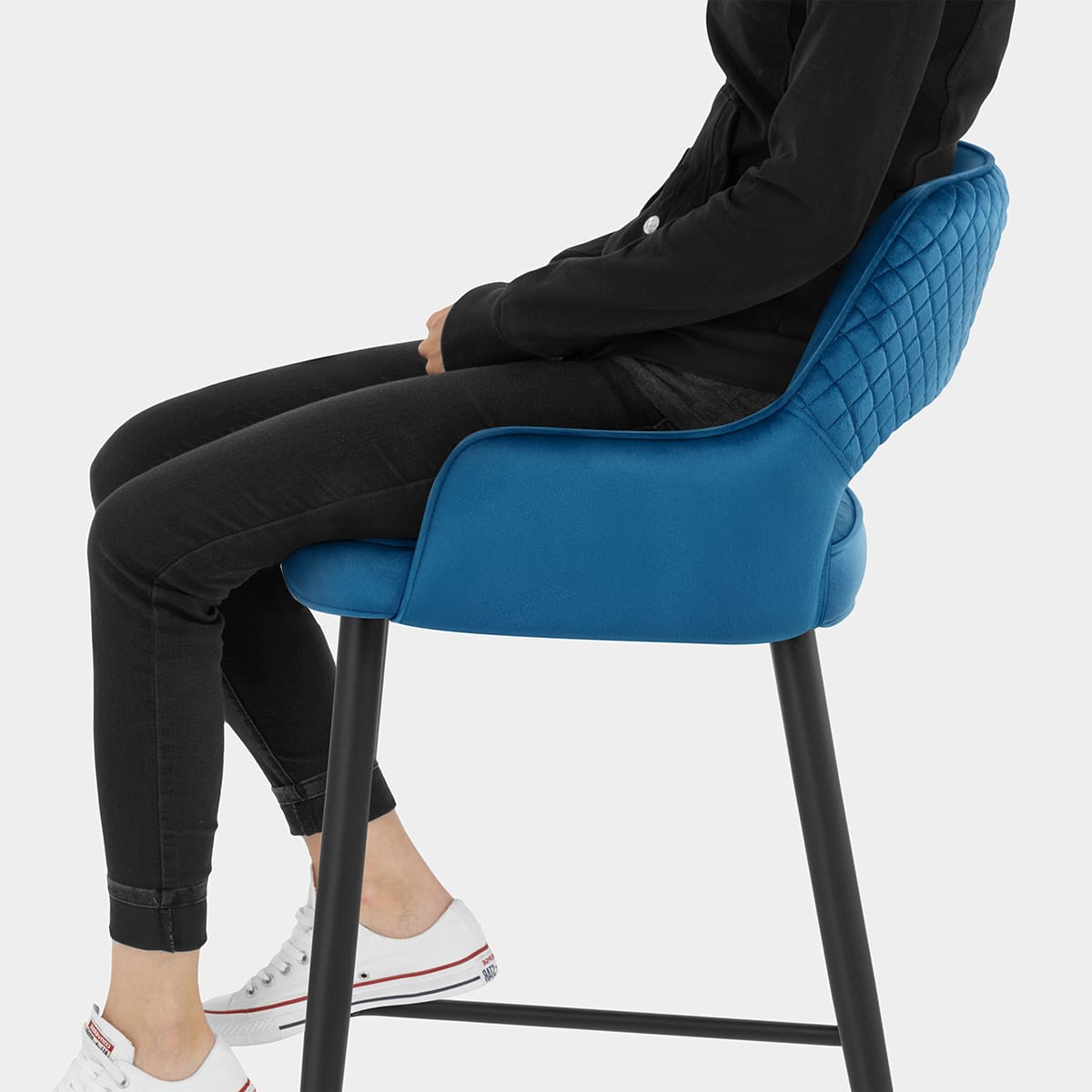 Sutton Bar Stool Blue Velvet Seat Image