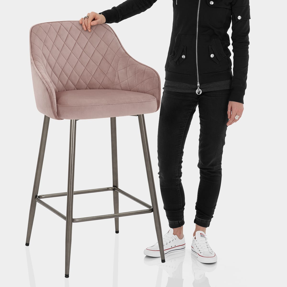 Sydney Bar Stool Pink Velvet Features Image